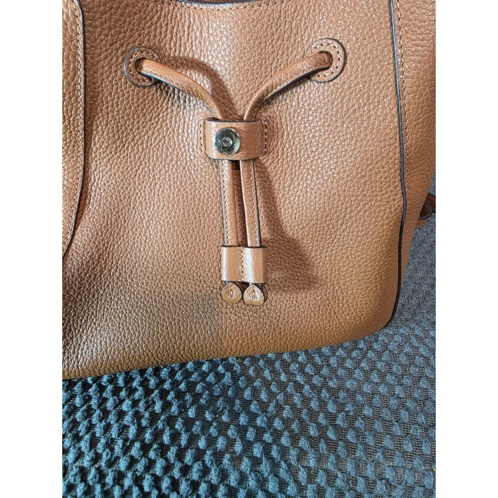Kate Spade New York Pebbled Leather Backpack Ginger Tea Brown Drawstring Flap